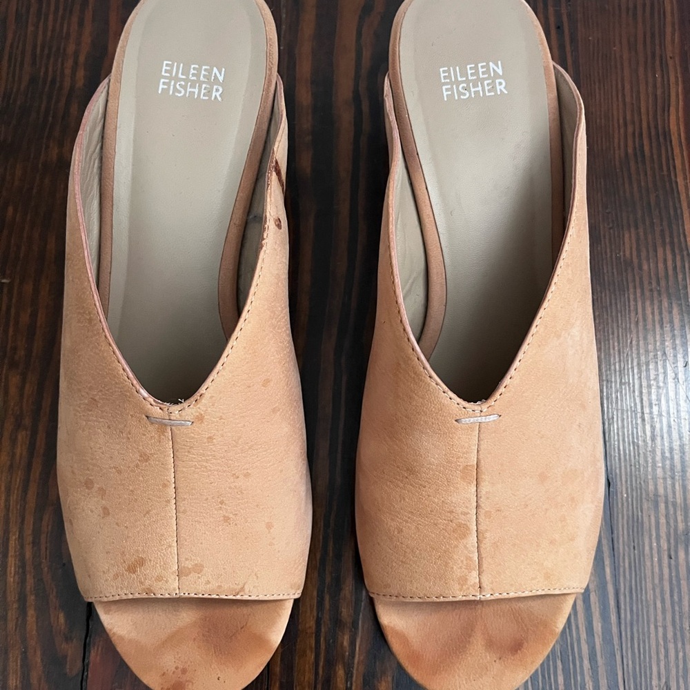 Eileen Fisher Open Toe Blush Suede Mules